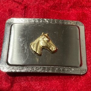 Gold Horse Head Silver-tone Belt Buckle - Men Accessories